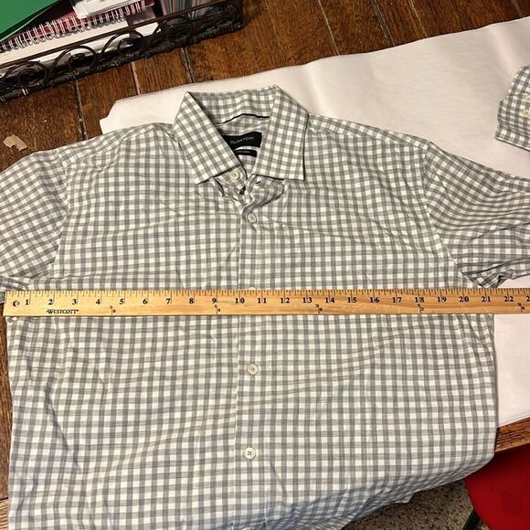 Bugatchi Grey and White Checked Shirt. Size 15.5 34/35. Great Condition!! - Picture 9 of 9